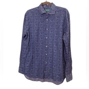 Taccaliti Made in Italy Men's Navy White Heart Patterned Button-Down Shirt sz L